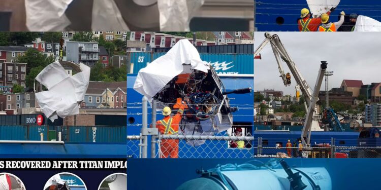 Several parts of the imploded Titan sub pulled ashore.