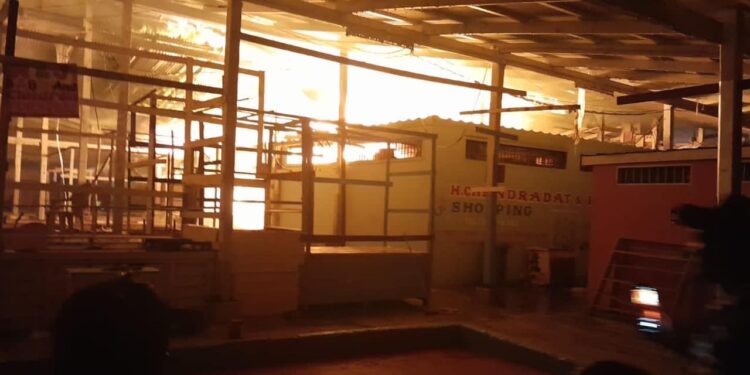 Several stalls destroyed as fire erupts at Skeldon Market