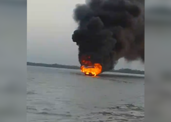 One sustained burns, several other rescued as water ambulance went up in flames