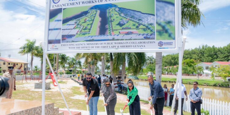 First Lady, Sheriff Guyana turns sod for Recreational Park at Anna Regina