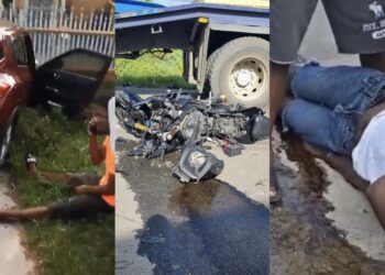 One critical, another arrested after motorcyclist collides with motorcar. 