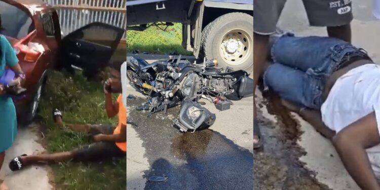 One critical, another arrested after motorcyclist collides with motorcar.