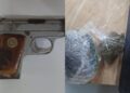 Gun and marijuan found during house raid in New Amsterdam.