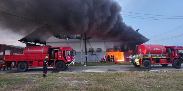 Firefighters Battling Fire at Demerara Distillers Limited Power Plant 
